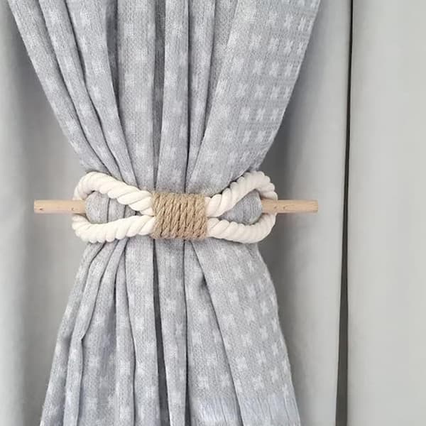 2 stk. bomuldsreb gardinbinder Boho gardinbinder med træpind