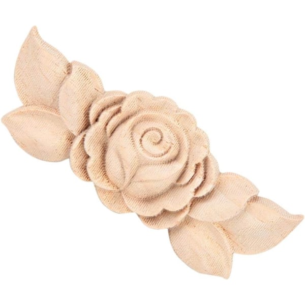 Rose Wood Carved Appliques Onlay, 4Pcs Unpainted Wood Flower Carved Co