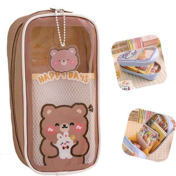 Cute Pencil Case Clear Kawaii Pencil Case with Cute Pendant Aesthetic