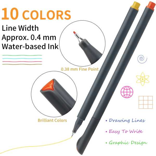 Fineliner Color Pen Set, 0,4 mm färgad Fine Liner Sketch Ritpenna,