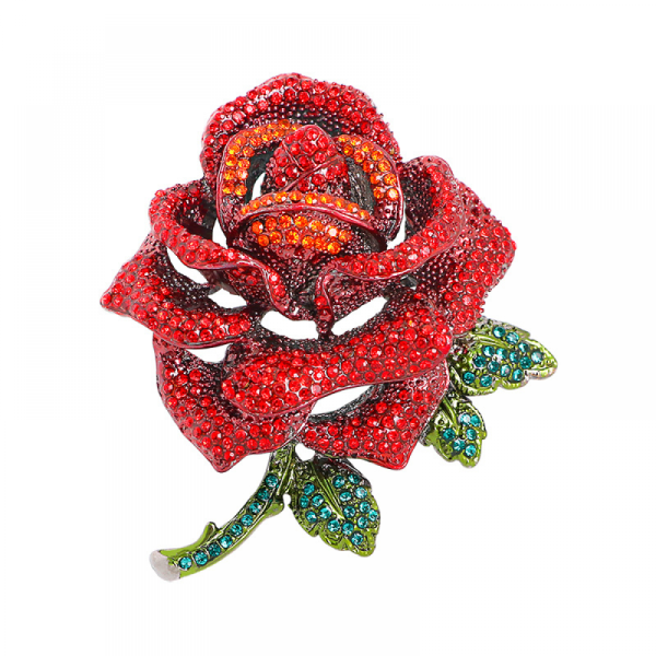 Rhinestone Rose Flower Brosch Pin för Kvinnor Män Mode Röd Grön Crys