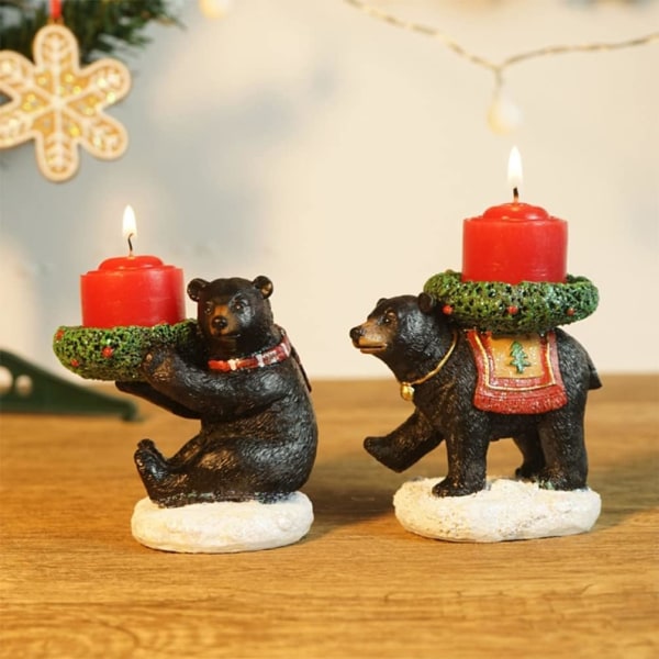 Resin Black Bear Ljusstake Lätt Lätt att använda Ornament För Bord