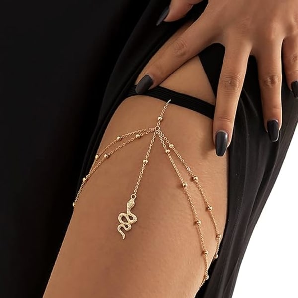 Benkedja för kvinnor Lårkedja för flickor Guld Ormhänge Boho Lagrad Kroppskedja för strand sommarsemester, Mode Kroppssmyckesaccessoar