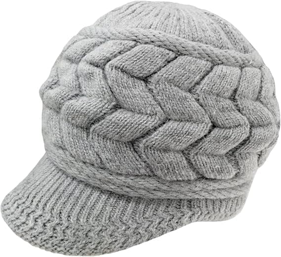 Dame Vinter Beanie Varm Strikket Slouchy Uld Huer Cap med Visor