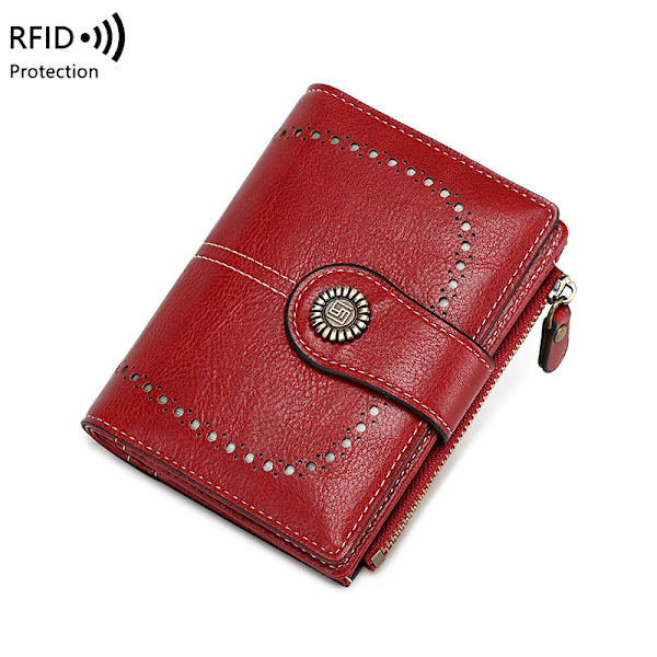 Bifold lyhyt korttikotelo vetoketjulla Retro naisten lompakko, Burgundy