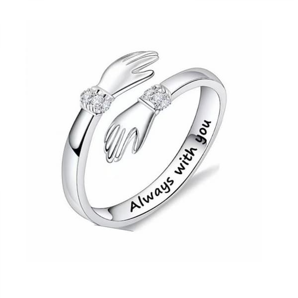 Silver Hug Ring för kvinnor Öppen ring Justerbar handring Kramande ring