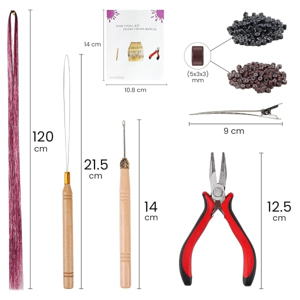 Hår Tinsel Kit med værktøj - 12 farver 4800 tråde - 48 tommer fe