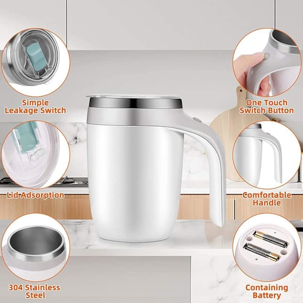 Självrörande kaffemugg, självblandande kaffekopp, automatisk blandningskopp, elektrisk blandningsmugg, resemugg för choklad, mjölk, te, hem
