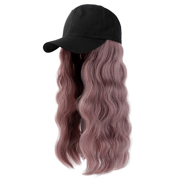 Onepiece Baseball Cap med Hårforlengelse 21inch Lang Bølget Hår Syntetisk Parykk Hett med Hår for Kvinner Jente, svart hatt+rødgrå, en størrelse, 22.99 Count（svart hatt+rødgrå）