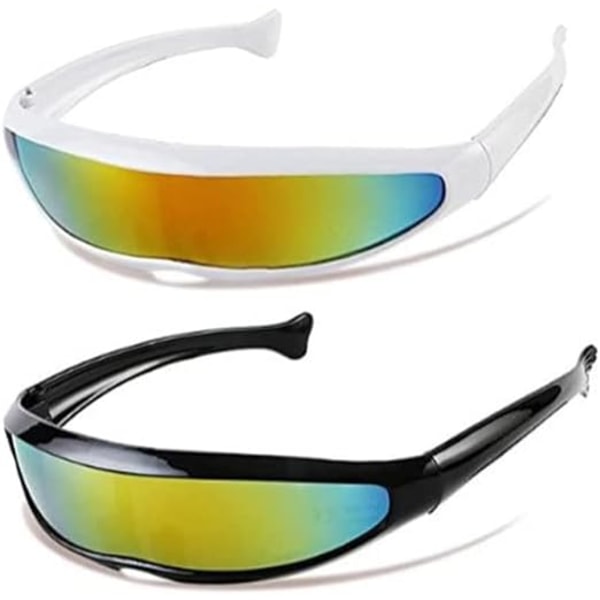 2pcs Space Theme Futuristic Sunglasses, Cosplay Mirrored Lens Narrow N