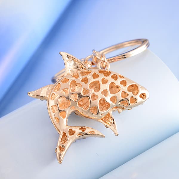 Shark Nyckelring Ring Söt Blank Rhinestone Nyckelring Tillbehör med C
