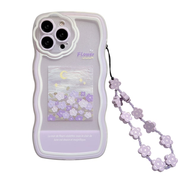 Kompatibel med iPhone 15promax-deksel med søte lilla blomsterblomster Pa