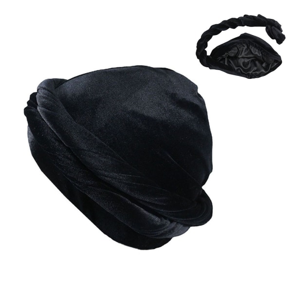 Satin-fodrade turbaner Durag och sovmössa Huvudomslag Skull-Caps Bonnet Beanie-hattar för män och kvinnor-svartTurban Vackra och rika färger, färgerna är lika levande som bilderna, mjukt material, Tyget är lätt, andningsbart, elegant, hudvänligt, bekvämt att bära