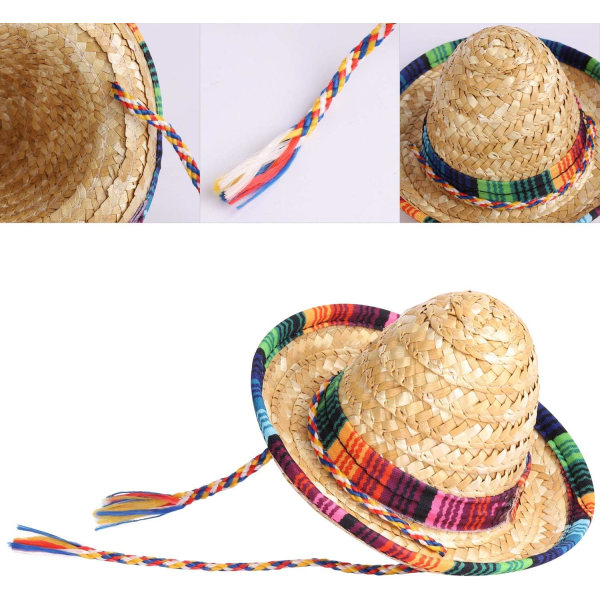 8 stk. Mini Sombrero Fest Hatte Fiesta Fest Dekorationer Festartikler Sombrero Kostumehatte til Bord, Dukker, Hunde - 5,9 Tommer