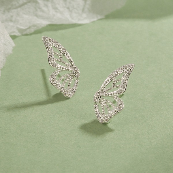 Butterfly Wing örhängen (par) 18k guldpläterade Simulated Diamond Silve