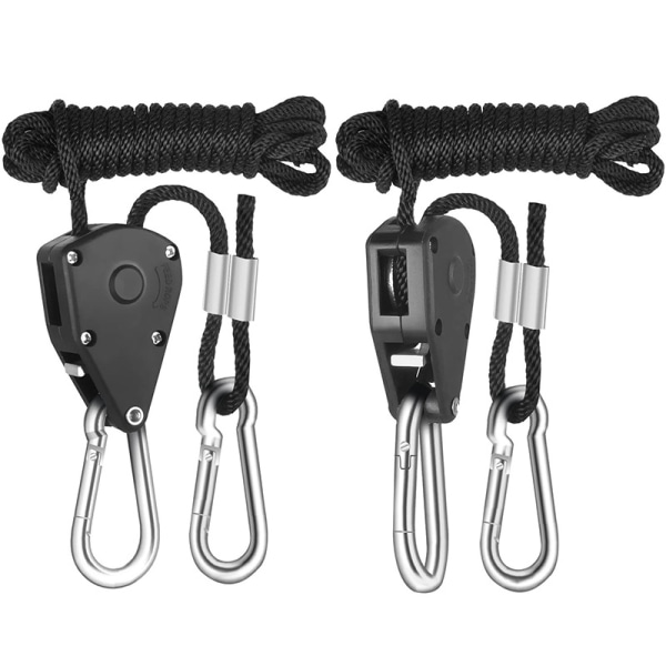 2-Pack Ratchet 1/8 Inch Adjustable Heavy Duty Tie Down Rope Carabiner