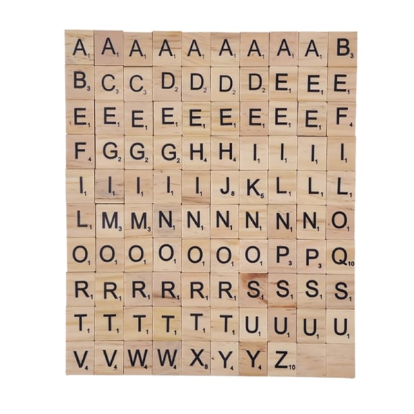 Alfabetet med 100 brickor i trästyckena för Word Scrabble Game Boa