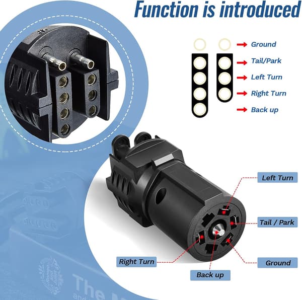 1 stk 4-pin til 7-pin adapter tilhengerlys pluggadapter 7-pin rund