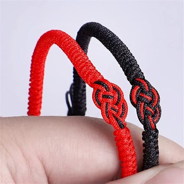 Handgjorda buddhistiska snörarmband för kvinnor, män, pojkar och flickor, tibetanska justerbara vävda rep-armband för skydd och lycka, svart, 2 st 6-10 tum