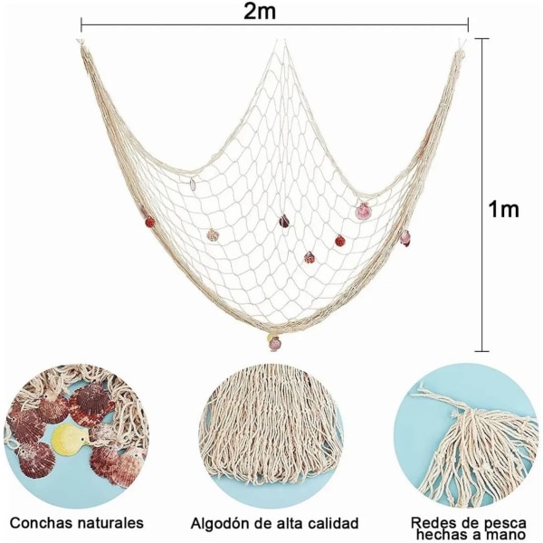 Dekoration av fisknät med snäckor, fisknät i medelhavsstil för
