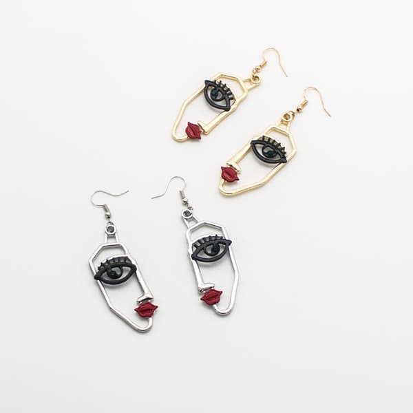 2 par Kvinders Ansigt Statement Dangle Drop Øreringe