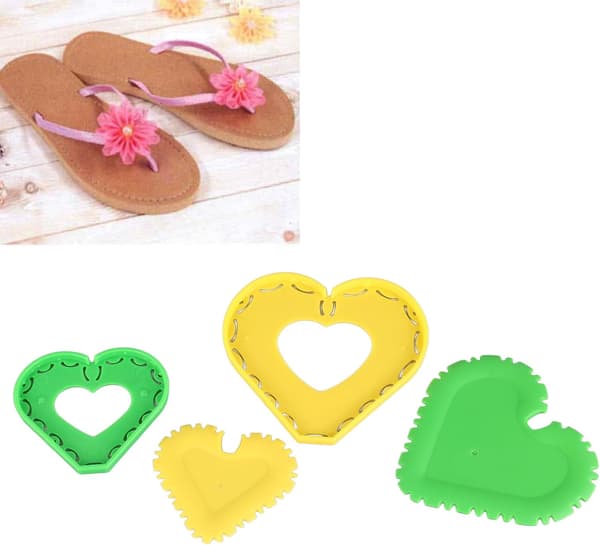 Blomstermakersett, 4 stk. Blomstermakerplater Hjerteformet Stoffblomst M