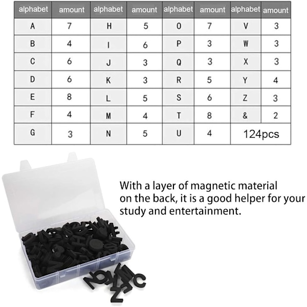 Magnetiska bokstäver - 124 delar roligt alfabet kit kylskåpsmagneter pedagogiska