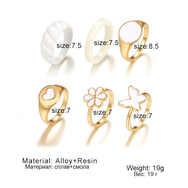 6 stk. ringsæt guld stablebare ringe søde ringe, kno ringe smør