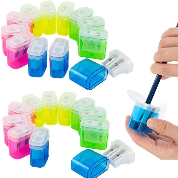 24 PCS 2 Holes Small Manual Pencil Sharpener with Lid,for Kids,School