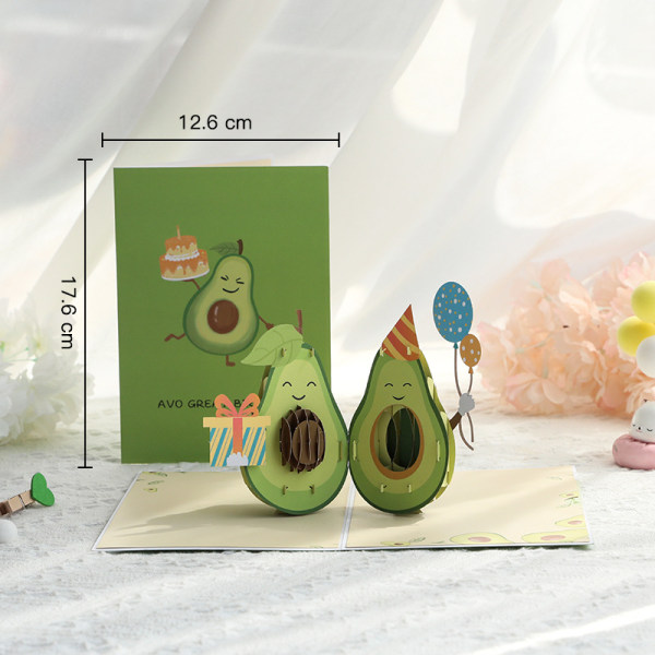 Flot fødselsdagskort med pop-up, 3D avocado pop-up fødselsdagskort, søde fødselsdagskort til kæreste, kæreste, kvinder, mænd, børn