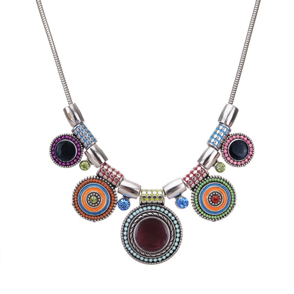 Boho etnisk flerfärgad statement-hänge halsband bohemisk mode