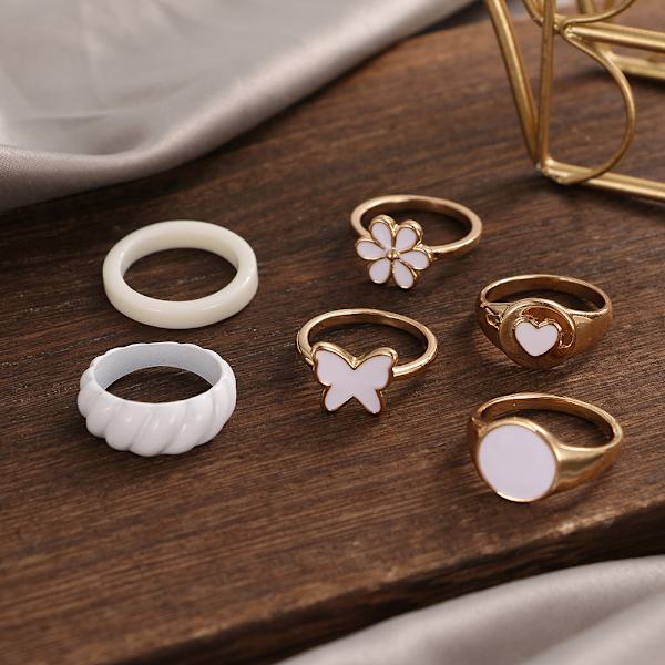 6 stk. ringsæt guld stablebare ringe søde ringe, kno ringe smør