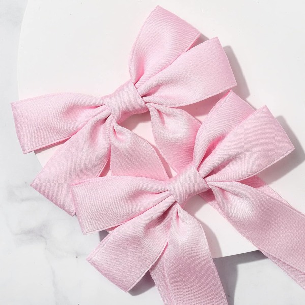 2PCS Silky Satin Hair Bows Pink Hair Ribbon Clips for women Ponytail H