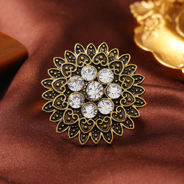 Boho Blossom Flower Statement Ring för kvinnor och flickor, rund CZ-kluster, vintage, oxiderad, hjärtformad, kronblad, öppen, omslutande fingerring, guld, 3,4 cm