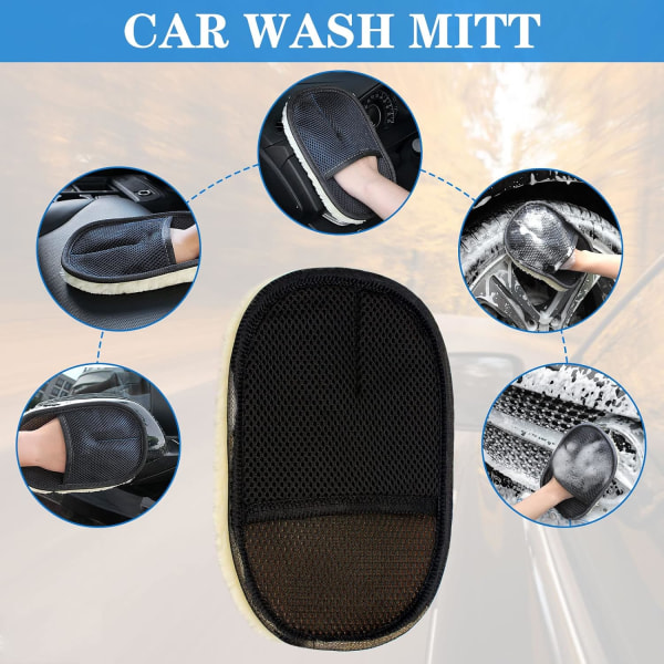 Biltvätt ullhandskar, ull bil rengöring handskar, 2 bil tvätt tillbehör