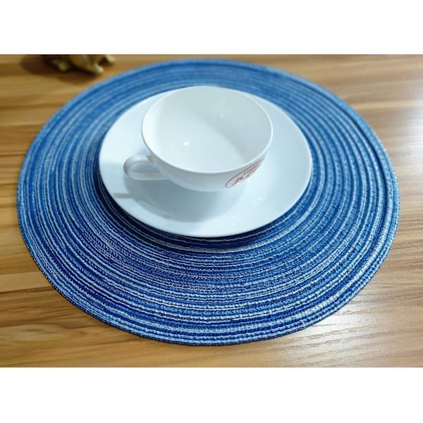Runde Plasseringsmatter, Sett med 6, Flettet Bomullsduker Varmebestandige Sklisikre Vaskbare, for Fire Sesonger Middager BBQs, 18cm（Blå）
