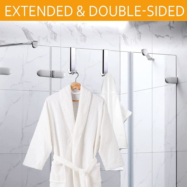 2 st förlängda duschdörrkrokar i 2-pack. Dörrkrokar för ramlösa glas