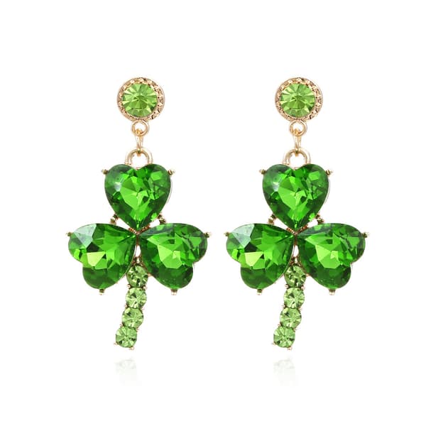 Shamrock Dangle Øreringe Skinnende Grønne Blade Rhinestone Perle Øreringe