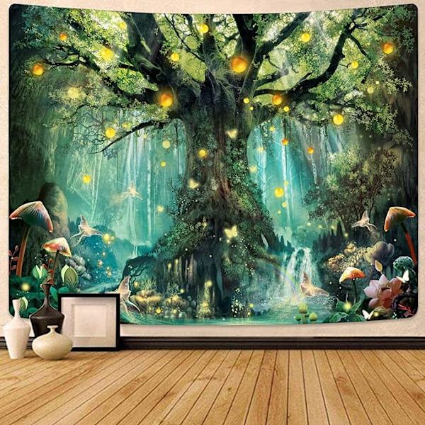 Fantasia Metsä Gobelini Vihreä Keiju Elämänpuu Gobelinit Makuuhuoneeseen Esteettinen Luonto Tapastry Seinävaate (Vihreä, 130*150CM)