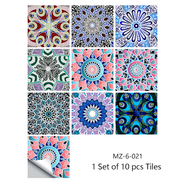 10 st Kakeldekaler Vattentäta PVC Självhäftande Väggdekor Badrum Kök Vägg Bohemisk Mosaikstil Dekaler för Badrum Kök Vägg DIY (20x2