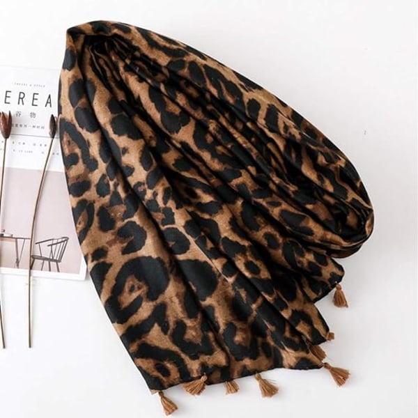 Dame Leopard Dyreprint Frynser Skulder Wrap Skjerf for Vinter 90C