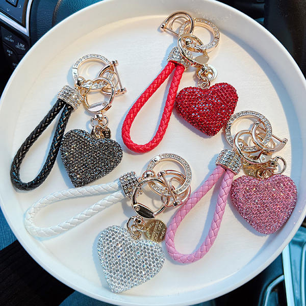 Kvinde Krystal Bil Nøglering med Funklende Rhinestone Pink Hjerte, Bea