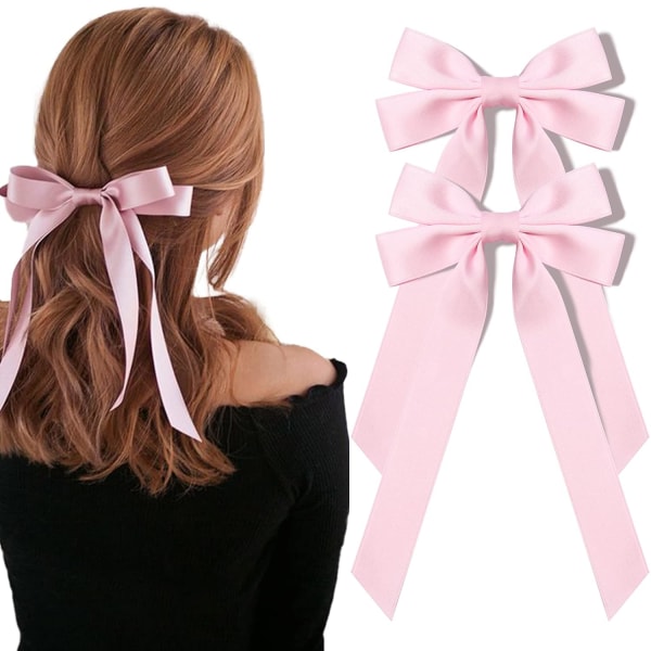 2 stk. Silke Satin Hårbånd Pink Hårbånd Clips til kvinder Hestehale H