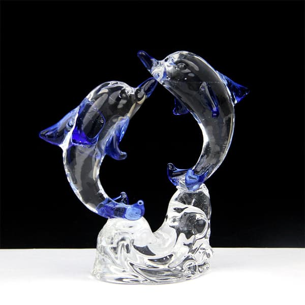 Motsatta glas dubbla delfiner figurer samlarobjekt, glas hav djur