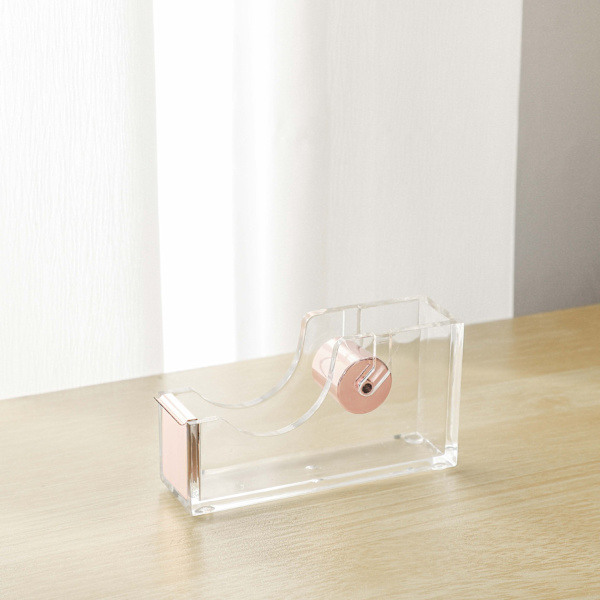 Kontorstejpdispenser, Transparent akryltejpdispenser-Rose Gold