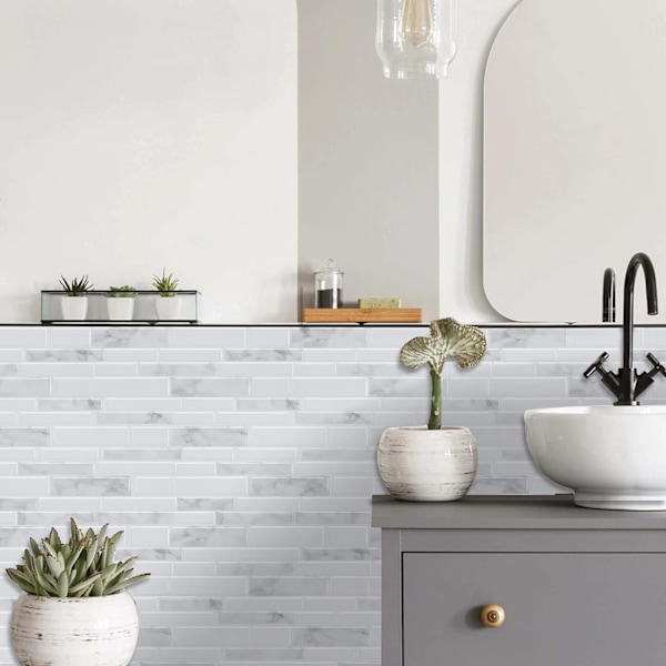 Marmor Peel and Stick Backsplash, 10-ark Premium 3D Selvhæftende Fliser