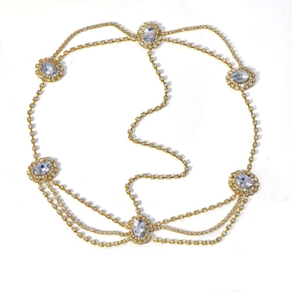 Golden Rhinestone Head Chain (guld) - Bröllopshåraccessoar för kvinnor