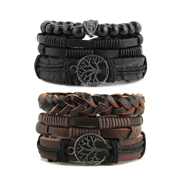 Tree of Life Men's Leather Woven Bracelet Women's Woven Bracelet Wood