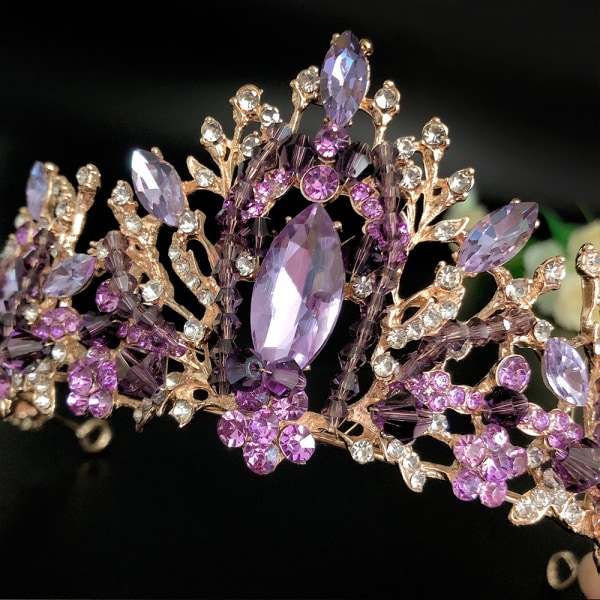 Hääkruunu Pääkoriste Häät Syntymäpäivä Kruunu Päähine Violetti Rhinestones Retro Luxury Hiukset