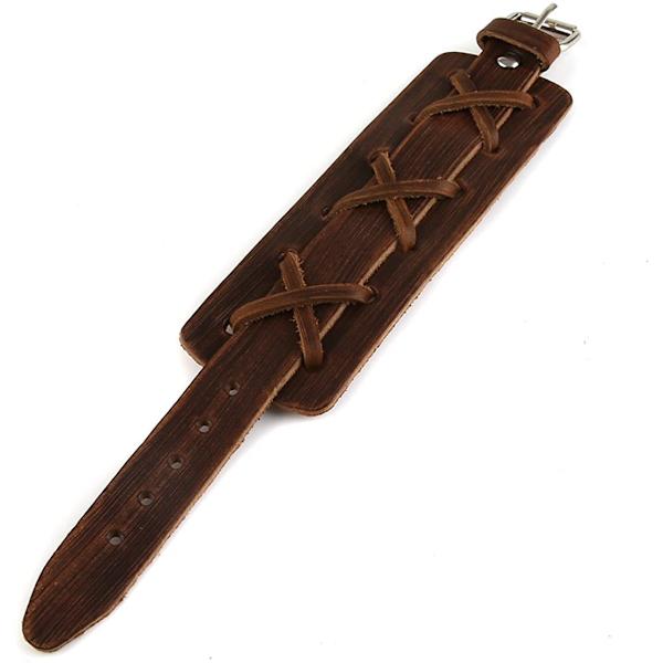 Bred äkta läder casual herr brun manschett armband